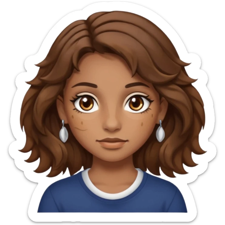 girl with wavy hair, almond shaped eyes, birthmark near her eye, tan, with lots of swag, cool, face piercings (no earrings) sticker
