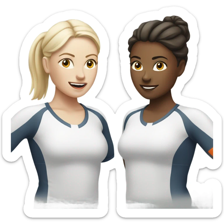2 white skin woman in sportswear talking to eachother sticker
