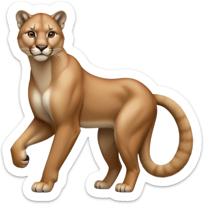 cinematic-[mountain lion]-realistic-full-body-standing-emoji,-muscular-frame-poised-with-grace,-tail-curved-slightly,-head-tilted-dramatically,-sleek-[tan]-fur,-simplified-yet-realistic-focused-features,-highly-detailed,-glowing-with-an-almost-sarcastic-glow sticker