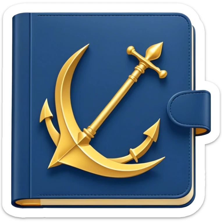 Un libro azul navy con detalles dorados, bordes metálicos y un engranaje dorado con una flecha ascendente en la portada, irradiando productividad, estrategia y éxito en movimiento sticker