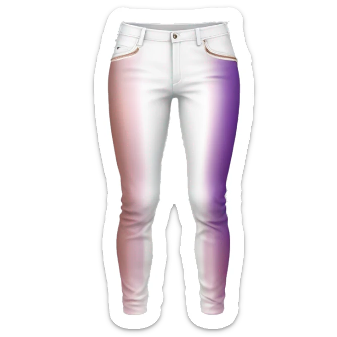 Realistic isolated pair white leather pants with rose gold to purple ombre vertical line pattern on them. sticker