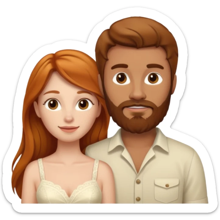 Ginger long hair girl,  brown hair men with beard on honeymoon sticker
