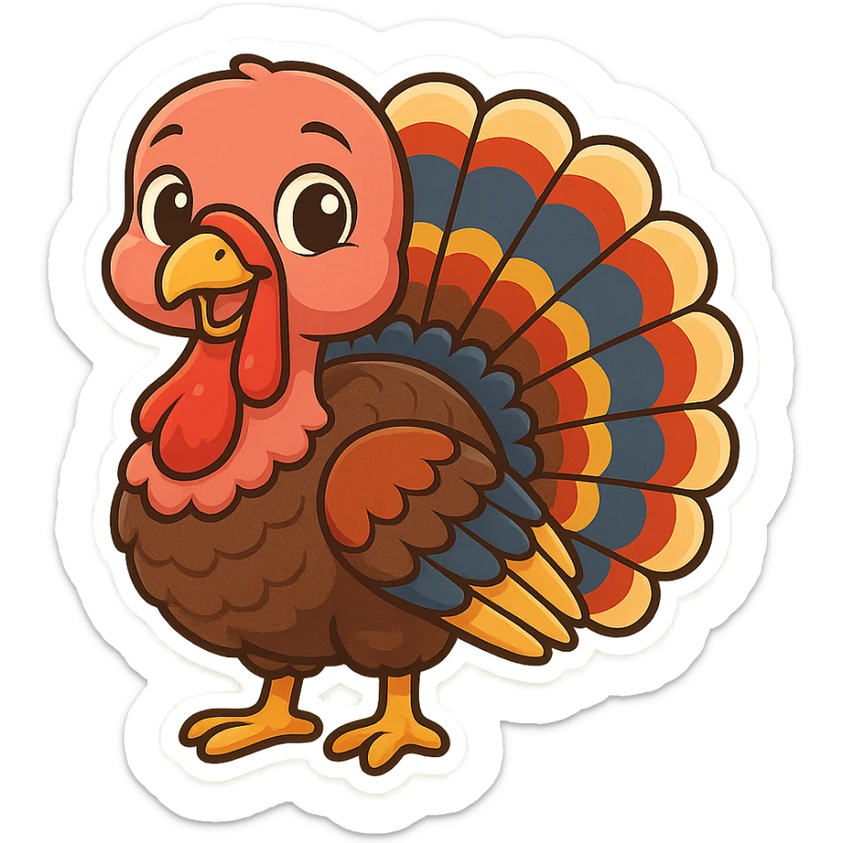colorful and cheerful cartoon sticker of a Kurdish turkey (native to Kurdistan), no text, suitable for WhatsApp and Instagram, transparent background sticker