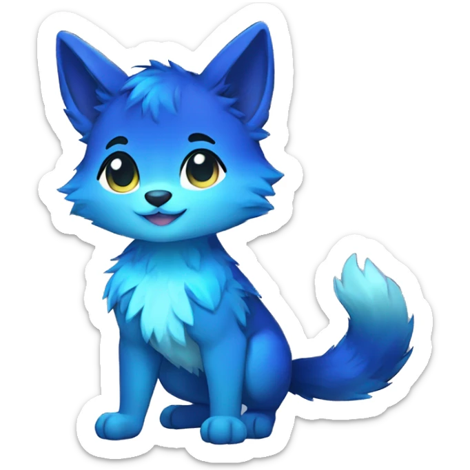 shiny, colorful, blue, gradient, Kemono-style, Chibi, Anthro-Fur-Sona-Fakémon, Full Body sticker