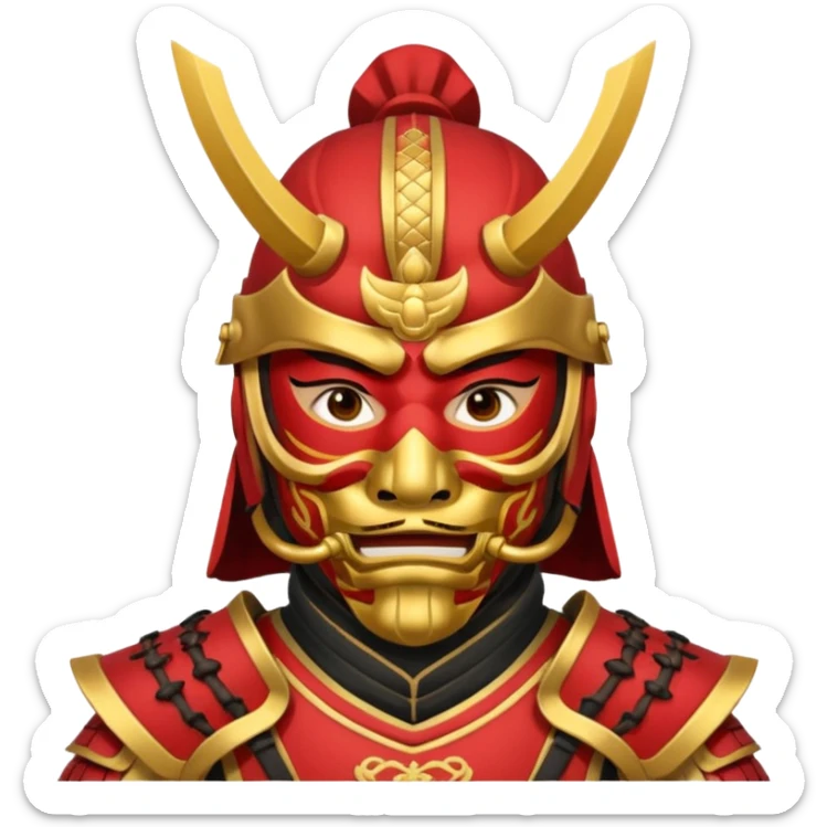 Samurai with red and gold armor and they have a detailed mask covering their mouth but only covering their nose and down sticker