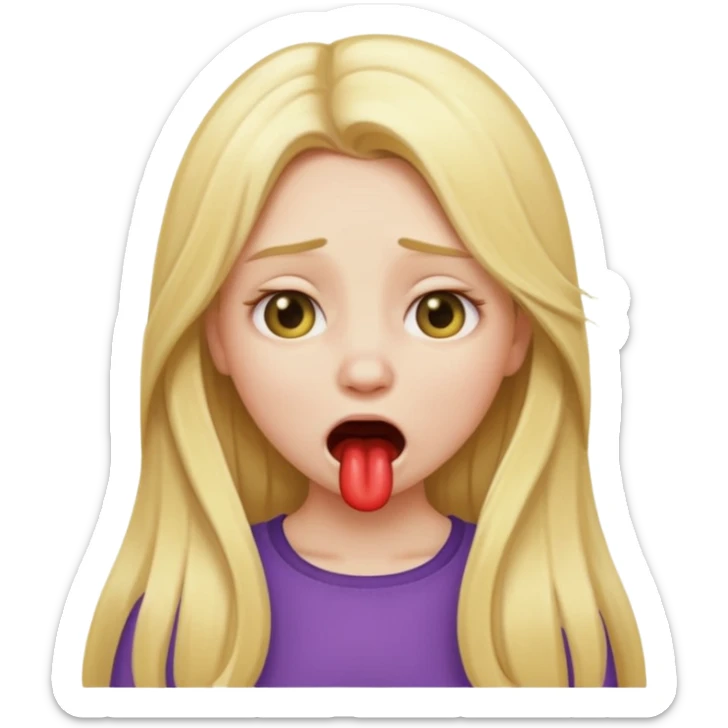 Blonde emoji girl but with long hair and it looks like she’s choking herself sticker