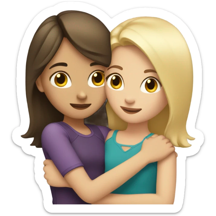 Brunette Girl hugs blonde girl both are caucasian sticker