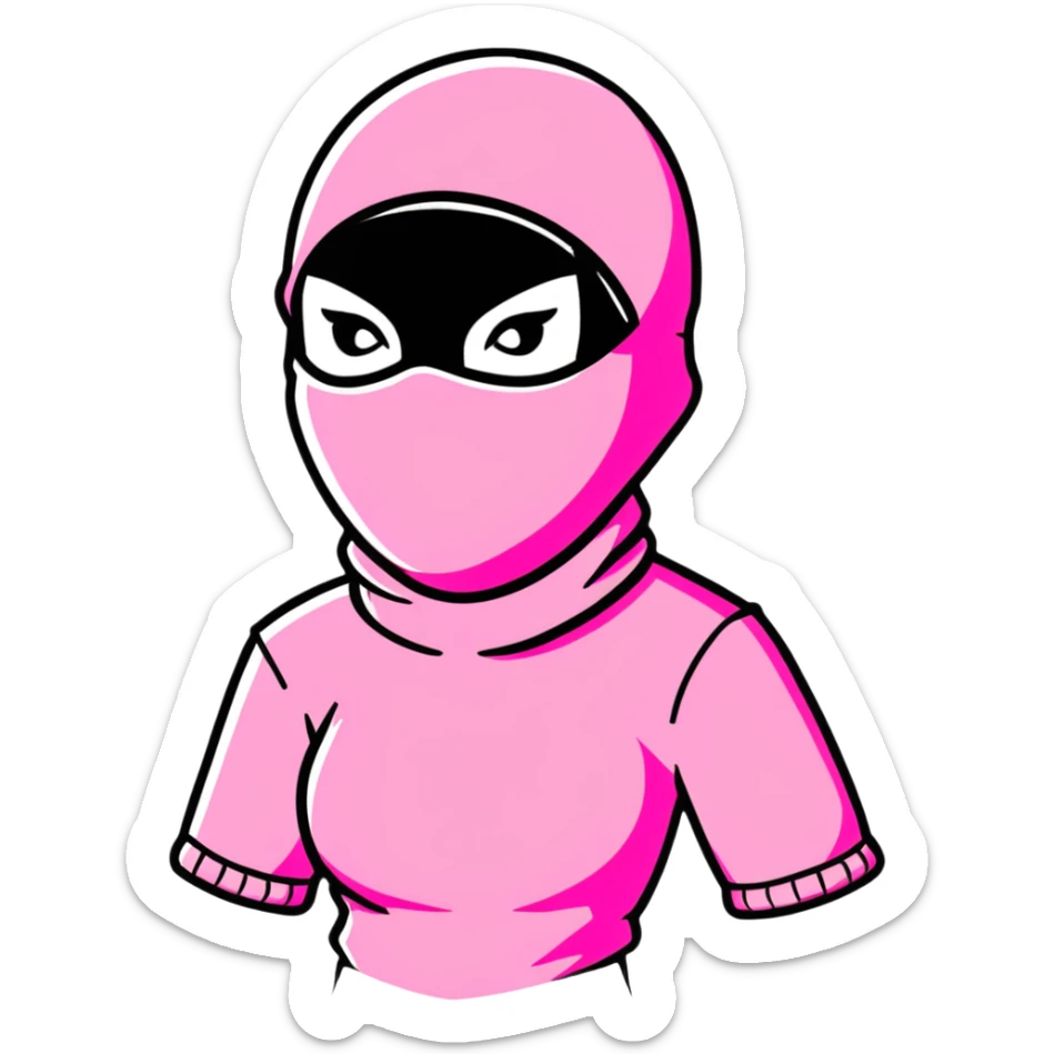 sassy female hustler in pink balaclava, entrepreneurial woman, confident pose sticker