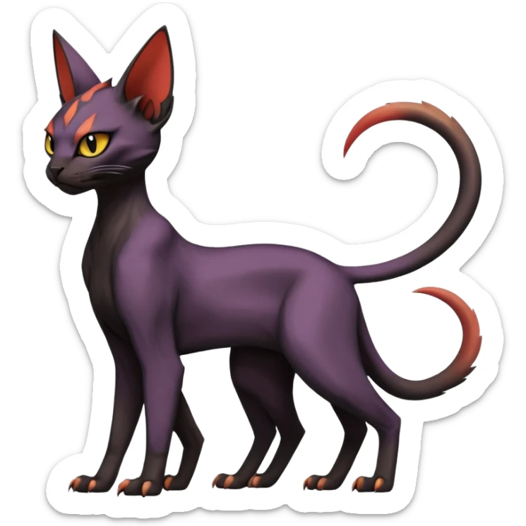 Black edgy Noivern-Purloin-Torracat-Sphynx-Lykoi-Caracal-cat-Fakemon-fusion-hybrid-creature sticker