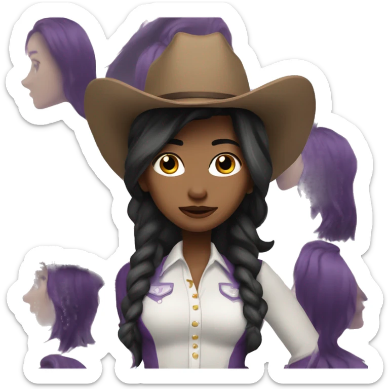 Cowgirl wearing purple black hair and white skin sticker