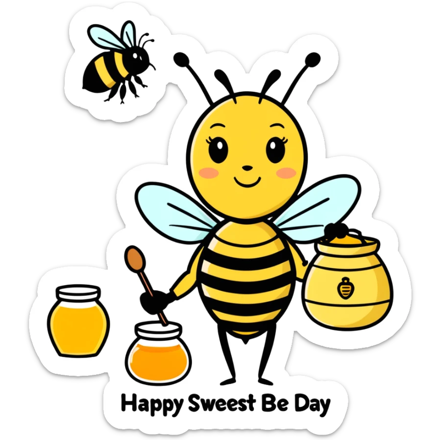 Text should read happy sweetest day from the queen bee and the hive leaders and it be a picture of a queen bee with a pot of honey sticker