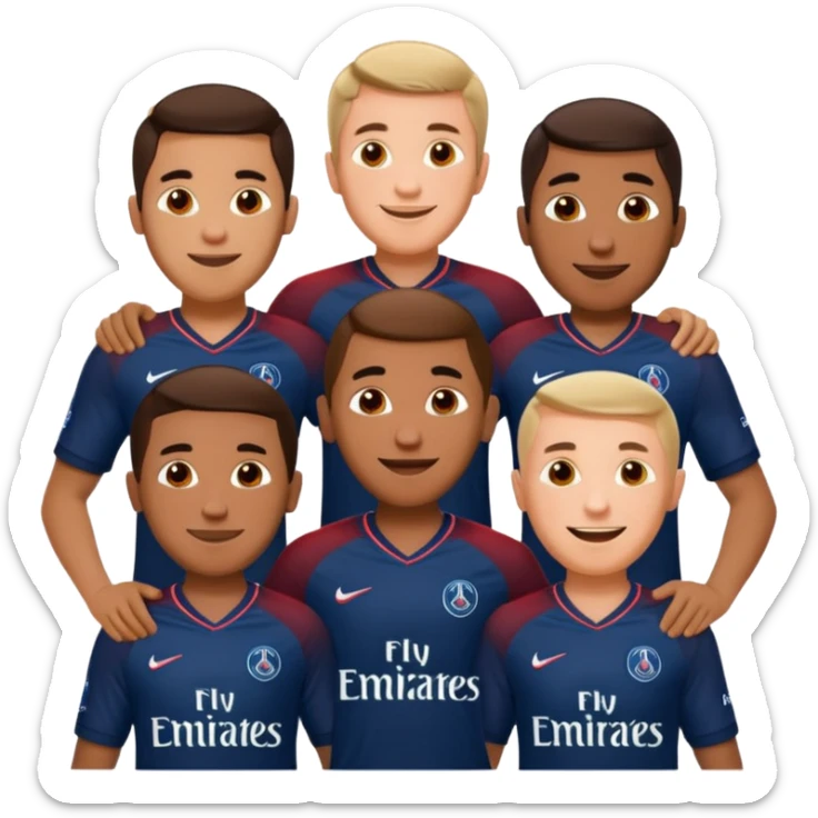 Realistic portrait of a group of happy men wearing PSG jerseys  sticker