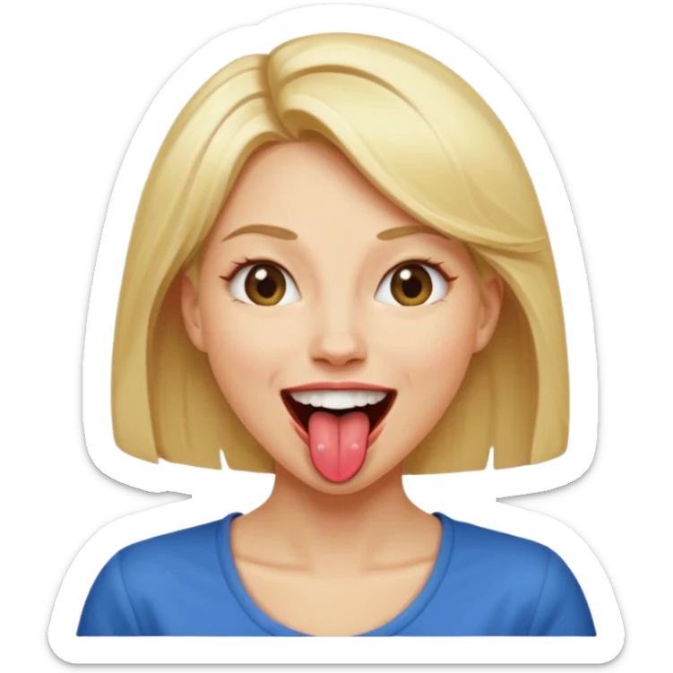 Woman head, blonde, slim, mouth wide open, tongue out
 sticker