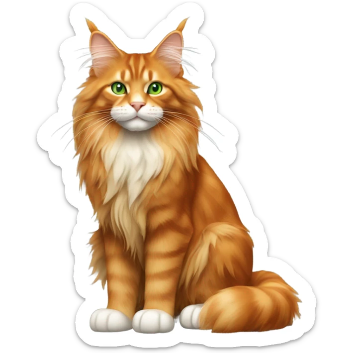 full body of Orange Maine coon cat with light green eyes sticker