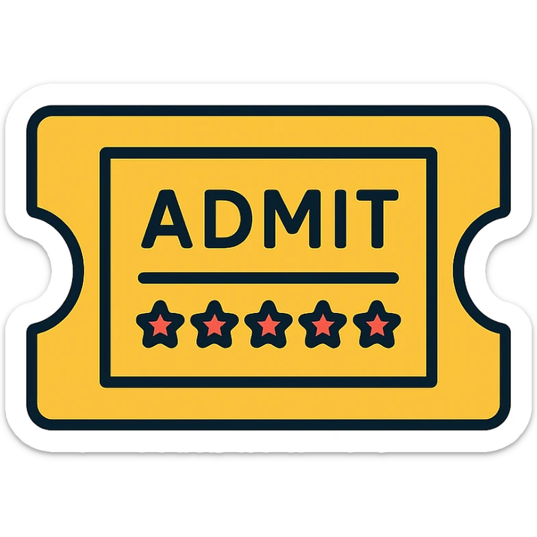 modern icon of an admission ticket, clean lines, minimal, suitable for digital use sticker