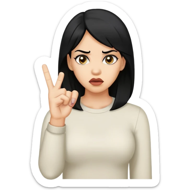 Light skin woman with black hair throwing up the middle finger looking suspicious  sticker