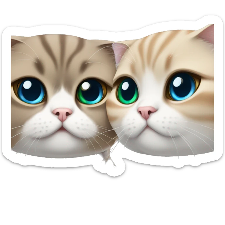 Two Scottish fold cats one brown with green eyes the other white with blue eyes  sticker