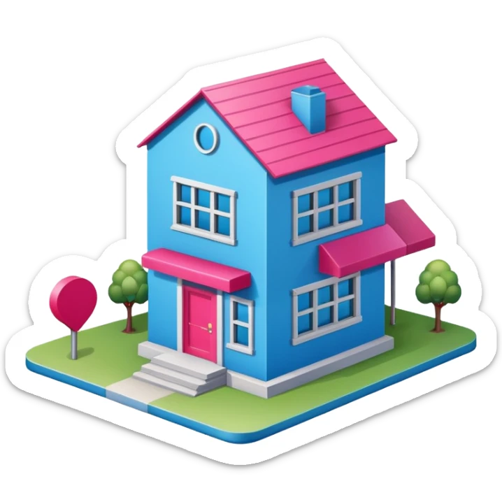 The building houses the Ozon order pickup point in its signature blue (digital blue) and raspberry colors. sticker