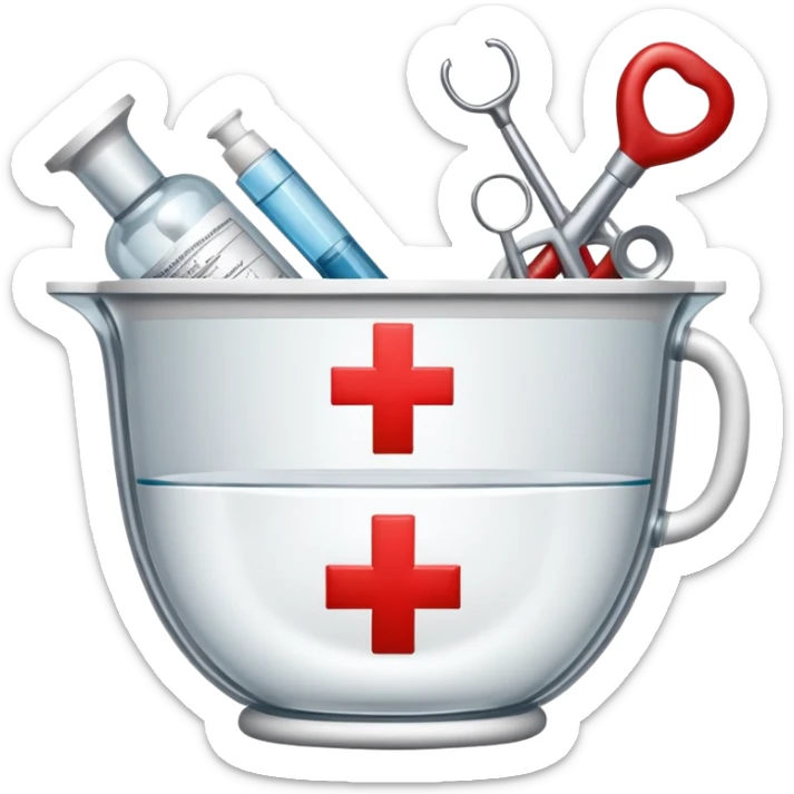 An icon featuring The Hygeia Vessel, a red cross, symbolizing medicine. The design includes medical tools and symbols, representing healthcare, diagnosis, and healing practices. Transparent background highlights the profession and study of medicine. sticker