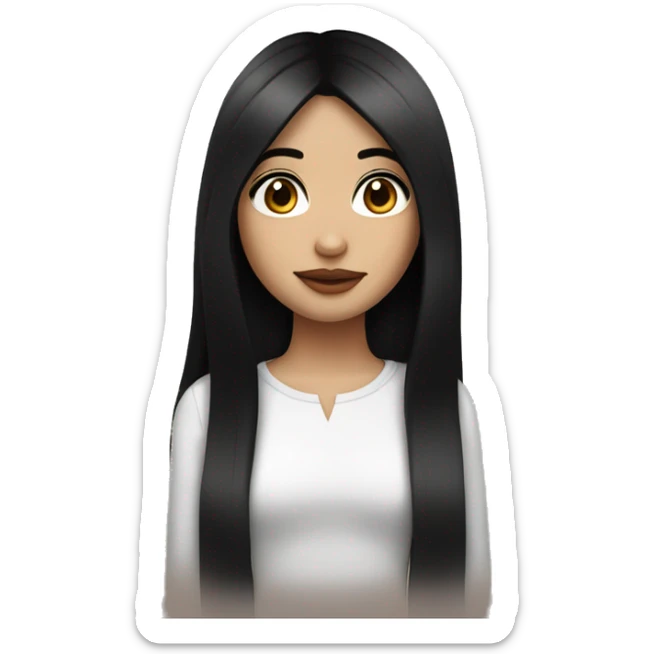 a girl with fair skin and straight long black hair, brown eyes, eyelashes, plump lips sticker