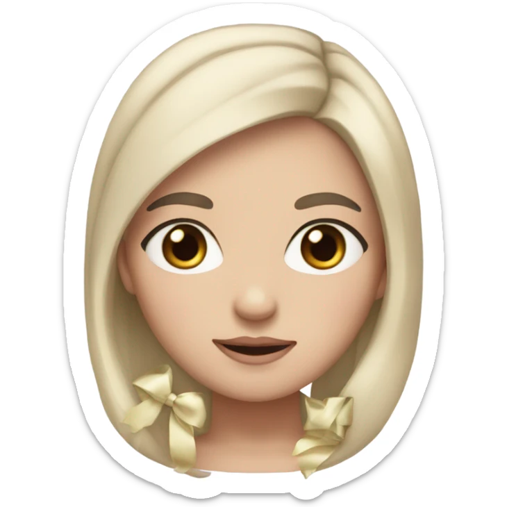 a white girl with middle black hair and black eyes with a bow in her hair and blushy face sticker