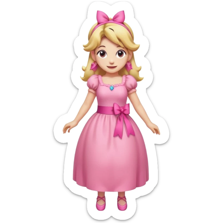 Princess peach full body with a pink ribbon tied to her hair sticker