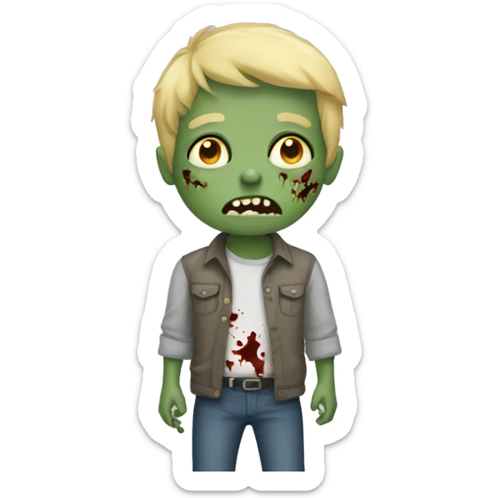 boy zombie with blonde hair and shirt and grey skin sticker