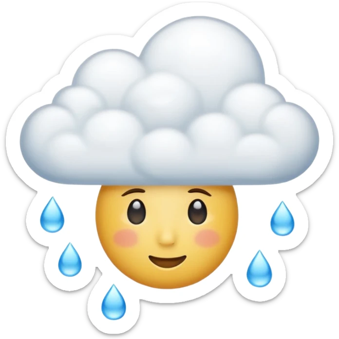 weather emoji with a cloud and a few raindrops, serene face, illustrating calm with a hint of complexity in a consulting office, classic emoji style, no text sticker