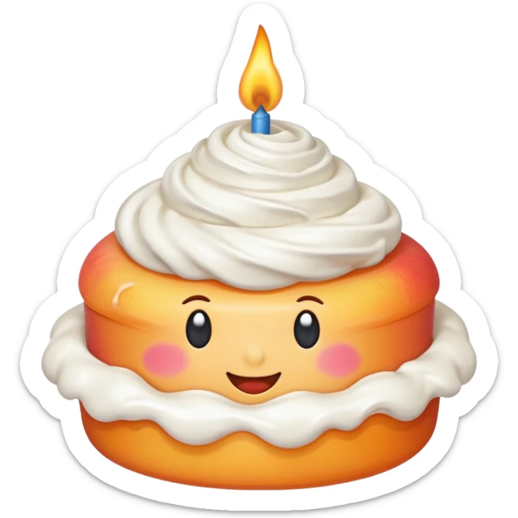 Peach emoji covered with whipped cream and a birthday candle on it sticker
