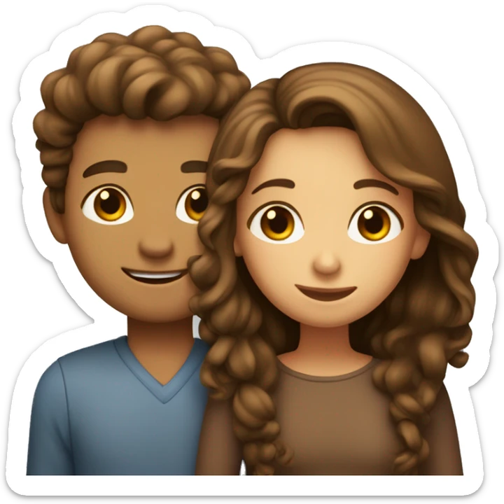 Girl with long straight brown hair hugging a guy with short curly brown hair sticker