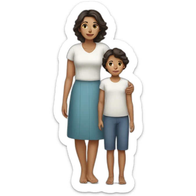 mother and 2 child with dark hair5 and white skin full length sticker