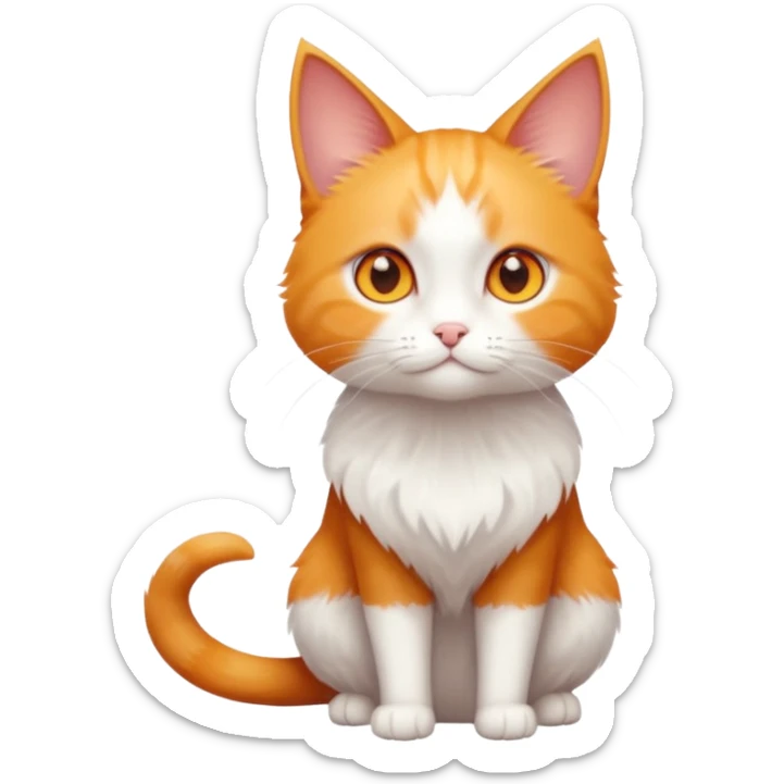 full body of tiny + skinny ginger and white cat with deep orange eyes and triangular shaped face sticker
