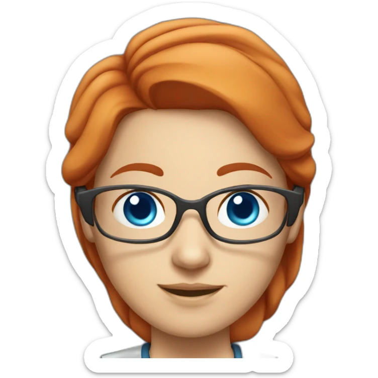 Female scientist with straight red hair and glasses blue eyes sticker