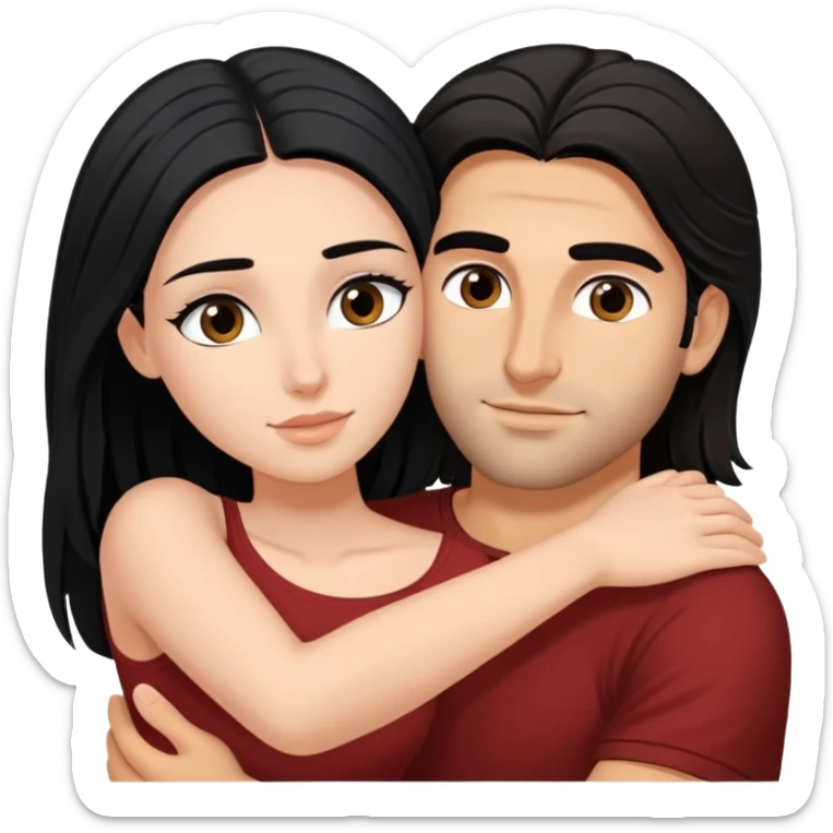 beautiful woman with black long hair and long eyelashes, hugging attractive Greek man with mid length dark hair  sticker