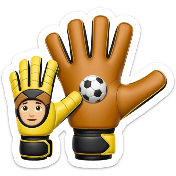 Football goalkeeper gloves with man goalkeeper and small emoji sticker