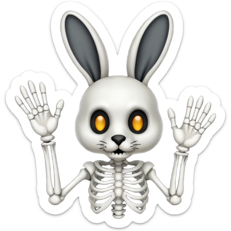 Emoji tête de Lapin squelette noire qui fait bonjour de la main  sticker
