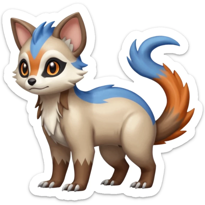 Shiny Brown Orange Blue White Beige Linoone-Absol-Trico-Furret-Hybrid (Full body) sticker