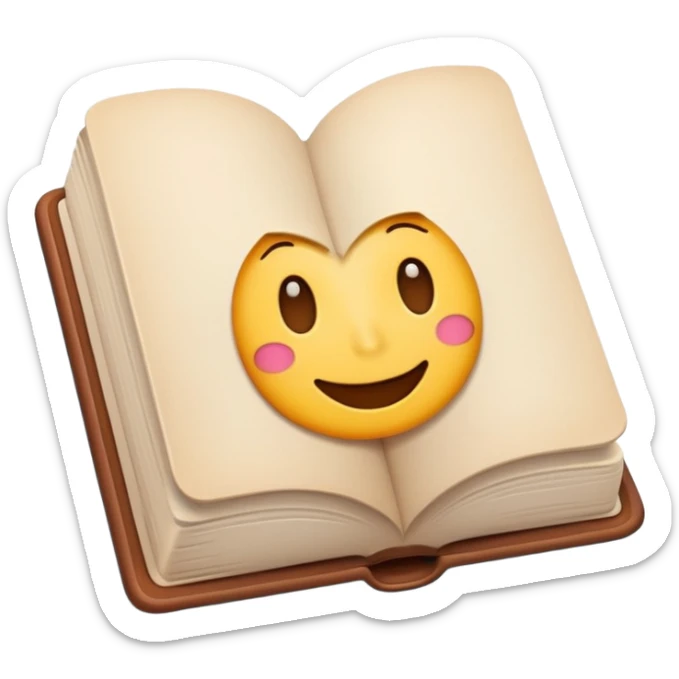 Cute cartoon-style emoji of an open book. Rounded shapes, soft shadows, glossy colorful texture, Telegram emoji style. sticker