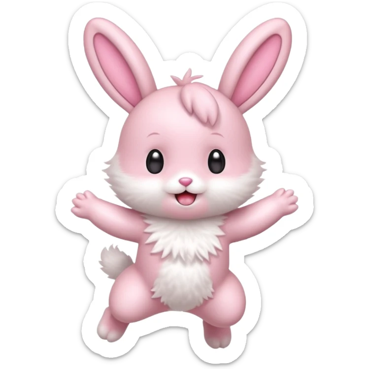 Exited pink bunny, kawaii chibi fluffy ears and body jumping of excitement  sticker