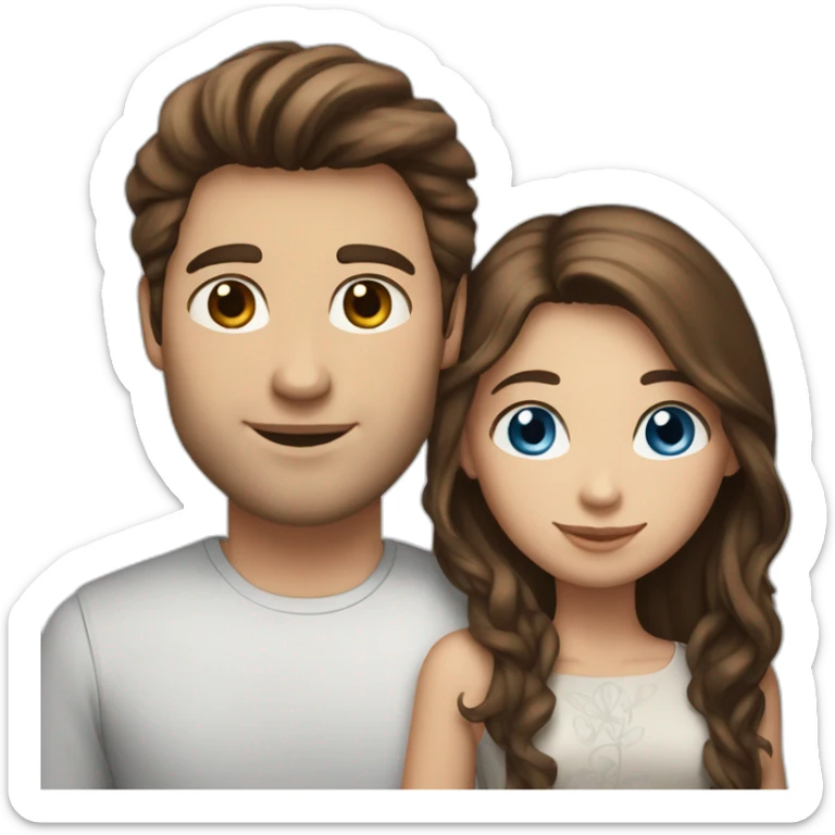 Brunette blue-eyed Couple (Guy has straight long brown hair) (girl has wavy hair) sticker