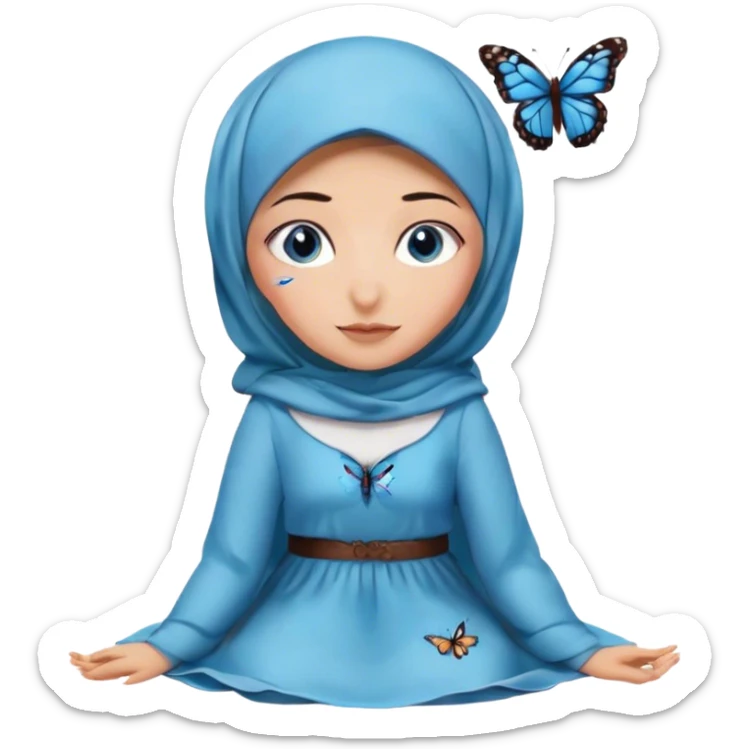 Turkish beautiful finish Konya girl blue eyes with hijab and butterfly dress on the floor  sticker