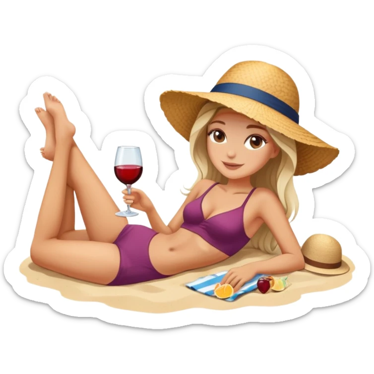 white girl laying on the beach with glass of wine sticker
