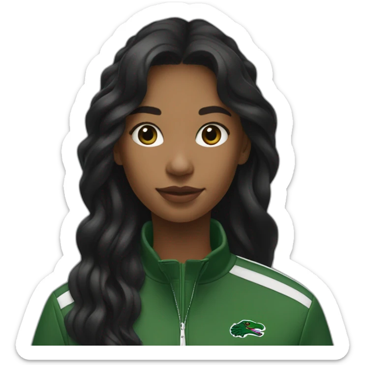 Lacoste bag black girl with long hair with black lacoste windbreaker sticker