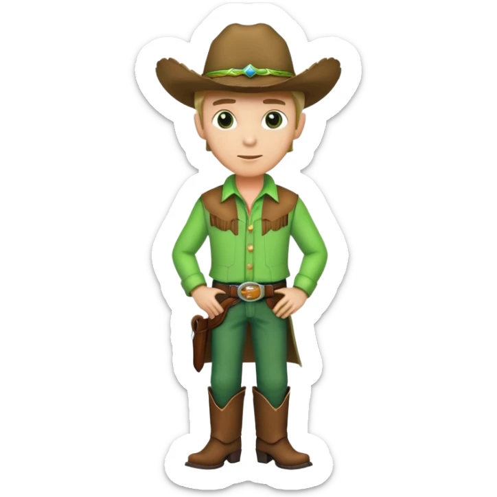 Cowboy wearing a bright green outfit and green cowboy hat, western style sticker