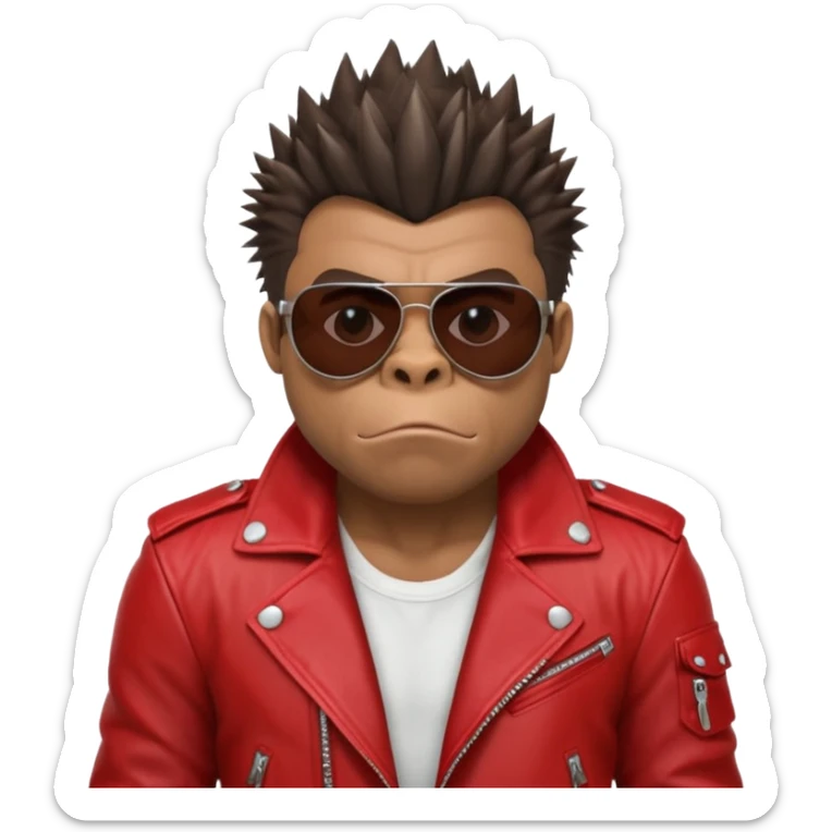 gorilla with Tyler Durden's look: spiky hair, red leather jacket, sunglasses, rebellious expression sticker