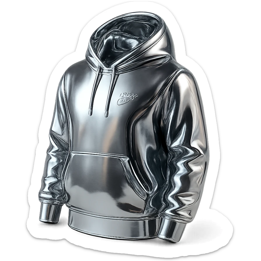 A white man with a goatee wearing a shiny chrome hoodie (the hoodie is chrome, not the skin), shaking hands with a Chinese man with natural skin tones. The white man is handing a briefcase of green dollar bills to the Chinese man. An AMG car is in the background. Lifelike, realistic style. sticker