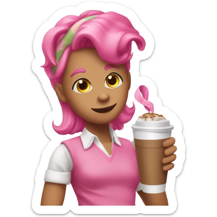 i want pink dinosaur and pink ribbon headband and drink a coffee sticker