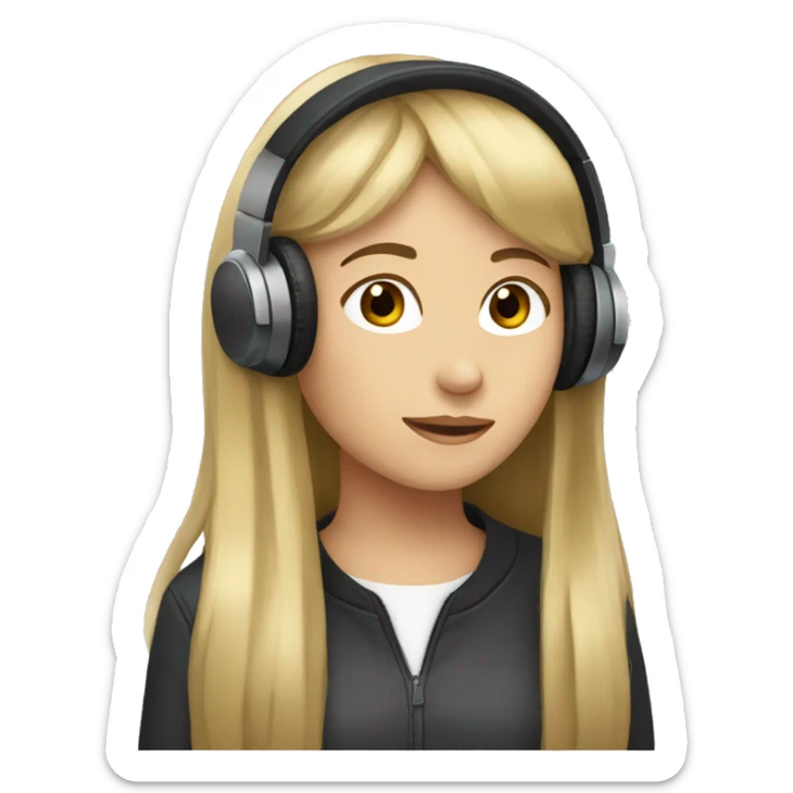 Brown hair girl with blonde long bangs and  headphones sticker