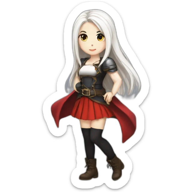 rpg-girl-with-long-straight white-hair-and-red-skirt and black tights like chibi sticker