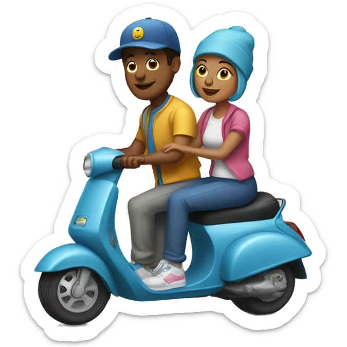 man and woman sitting on a scooter wearing   sweatpants and caps sticker